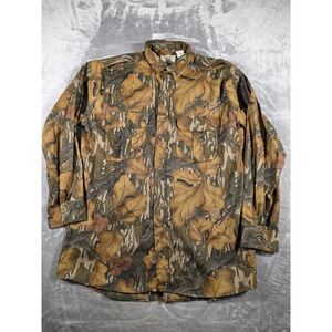 Vtg Mossy Oak Button Up Shirt Fall Foliage Camo Hunting Mens Large Tall USA EUC